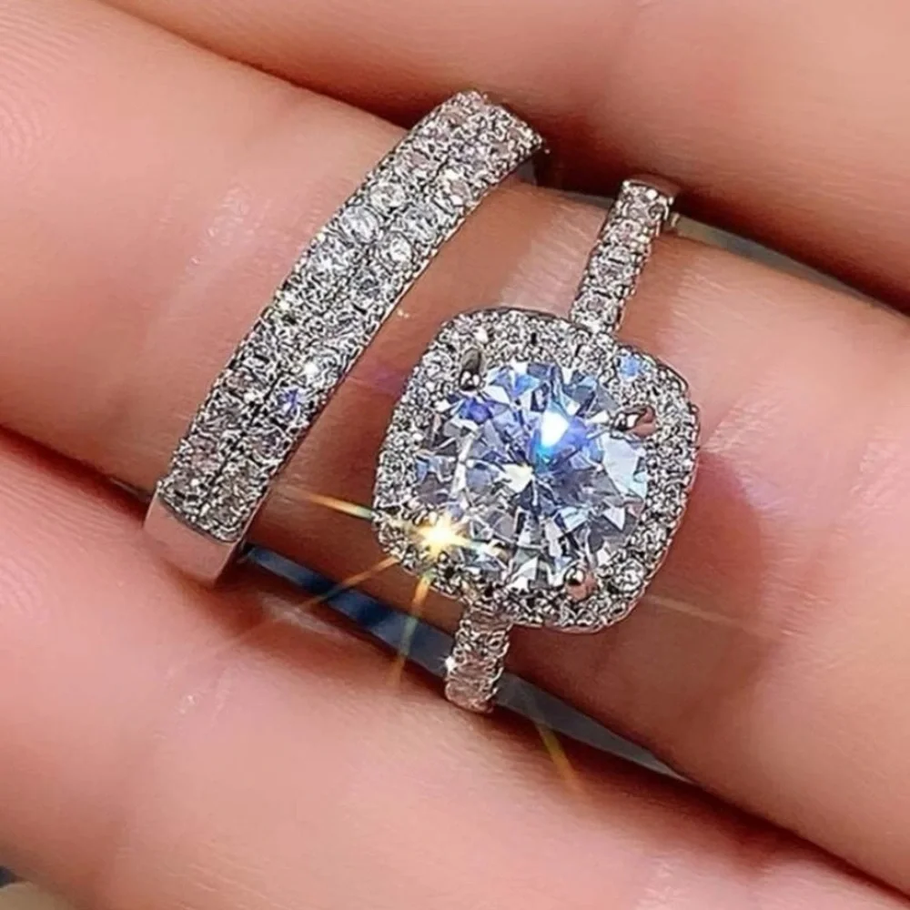 Silver Engagement Style Ring Set
